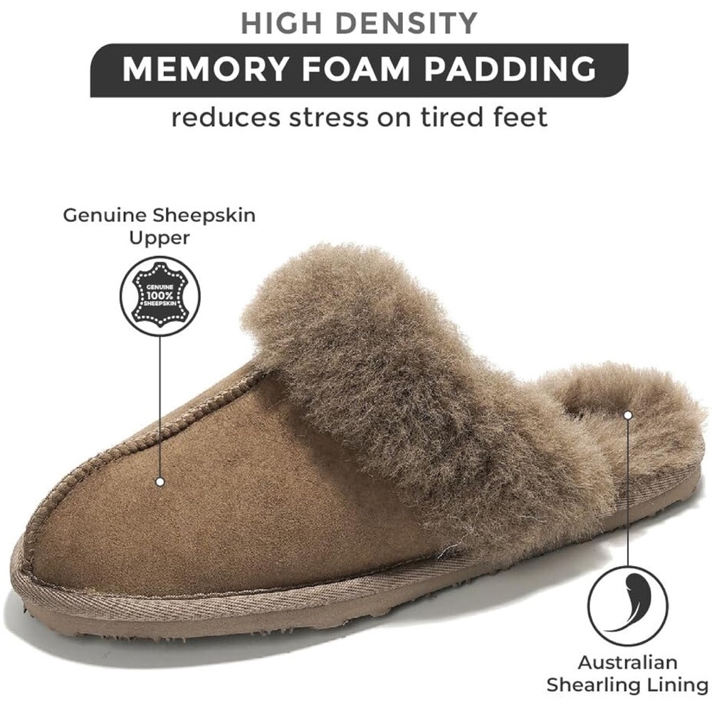 Cozy Fur-Lined Taupe Brown Slippers / Slides — 6 — Brand New UGG - Picture 4 of 5